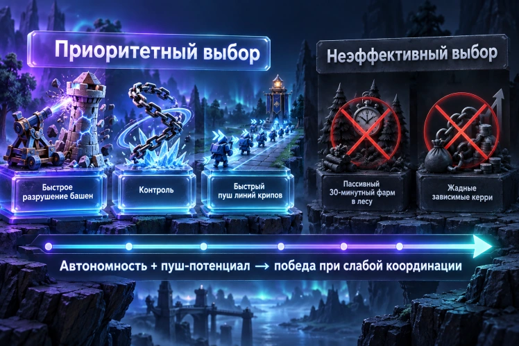 Приоритеты на стадии выбора героев в Single Draft