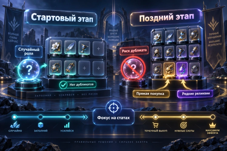 Покупка и развитие реликвий: управление осколками