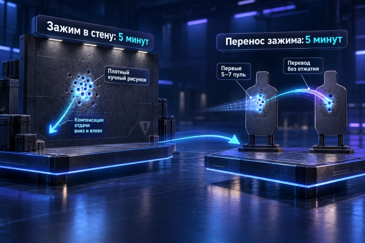 Этап 2: Контроль отдачи и перенос зажима (10 минут)